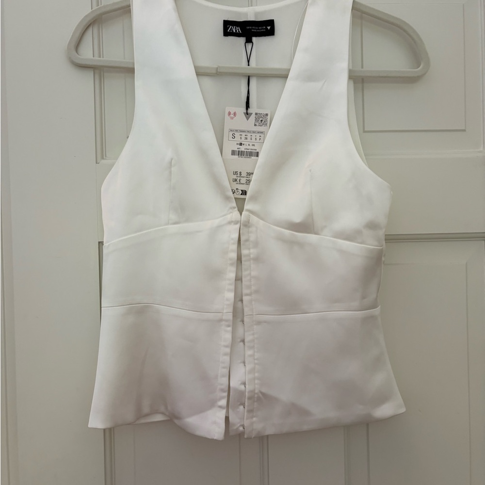 Zara Women's White Sleeveless Silk Top